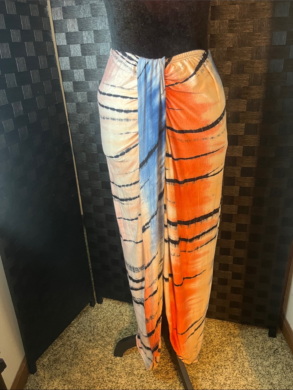 Colorblock Tie-Dye Flowing Palazzo Pants - Orange & Blue